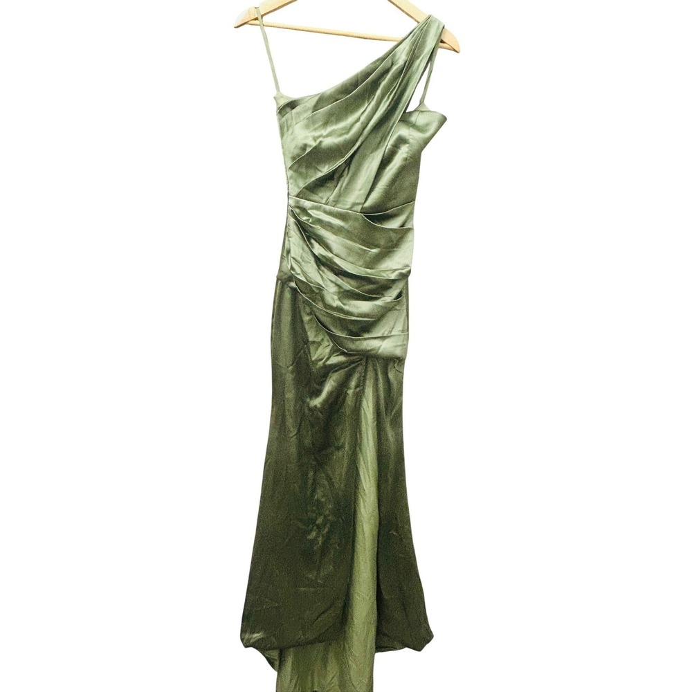 Chicsew Sage Green Satin One Shoulder Bridesmaid Gown Formal Dress Size 0